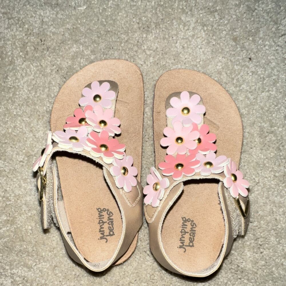 Jumping Beans Girls Pink Floral Adjustable Strap Flat Sandals Size 7